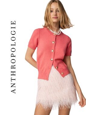 Anthropologie Maeve Short-Sleeve Crew-Neck Cardigan Sweater
